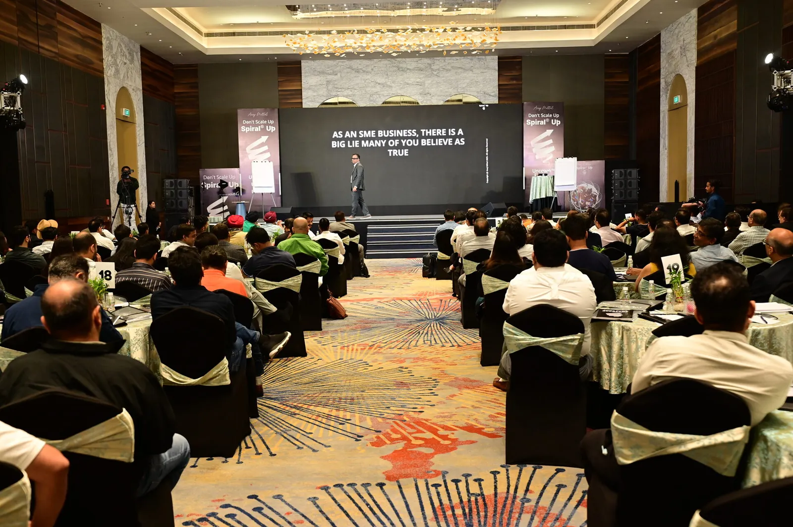 Packed ballroom of founders at Anuj Mittal's Spiral Growth Strategy Workshop in Goa